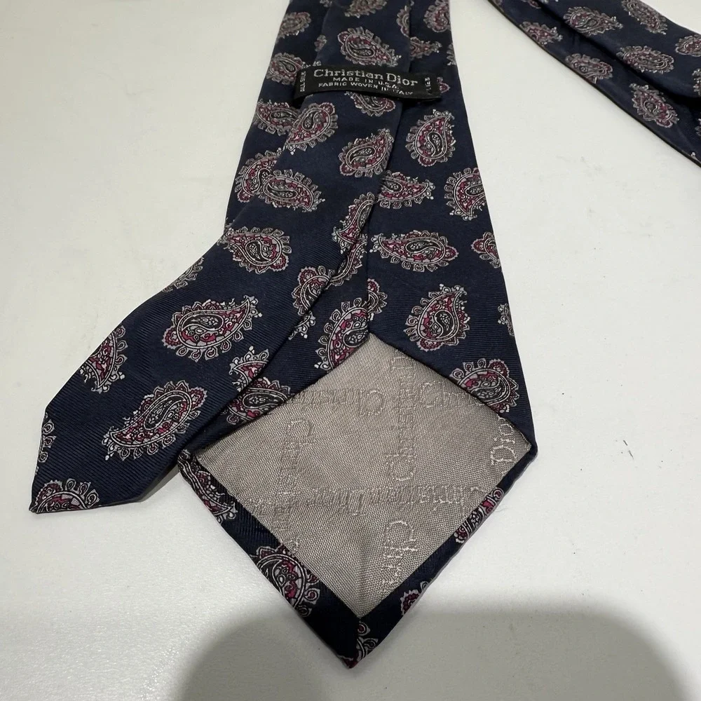 Christian Dior Monsieur Mens Necktie Tie Blue‎ Geometric Polyester